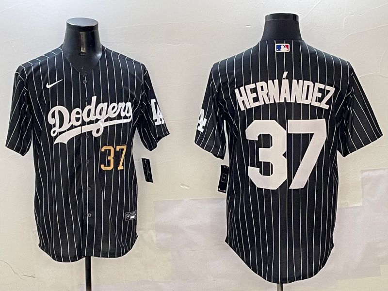 Men Los Angeles Dodgers #37 Hernandez Black Stripe Jointly Name 2025 Nike MLB Jersey style 10